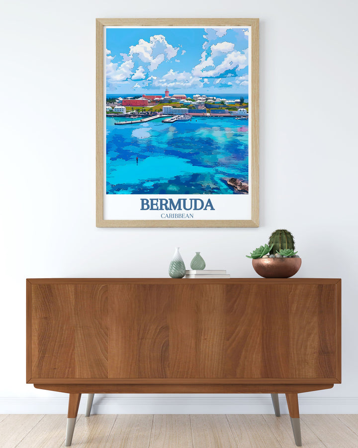 Detailed digital download of Bermudas St. Georges Town and the iconic St. Peters Church, ideal for any art collection or as a memorable travel keepsake. Enhances your home with Bermudas historic charm.