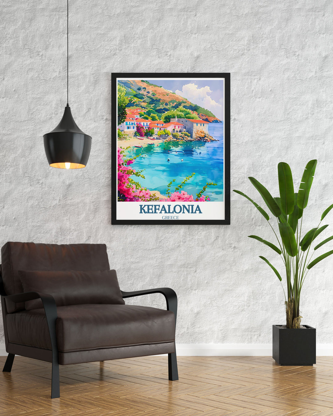 Poster showcasing Assos Village, capturing its serene beauty, historical significance, and picturesque scenery. The detailed artwork reflects the villages role as a cultural and natural gem.
