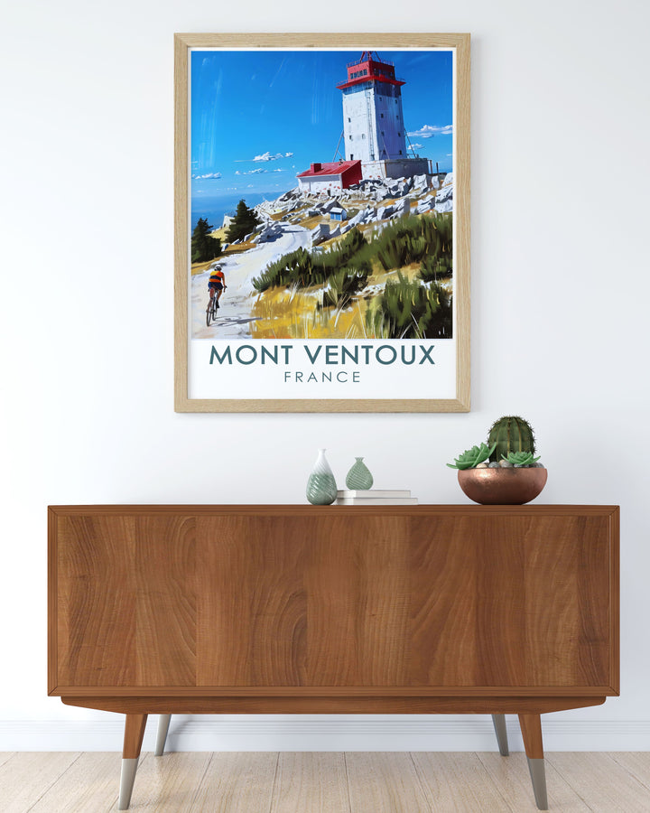 Tour De France print featuring Mont Ventoux summit and French Alps ideal for road cycling and mountain biking enthusiasts