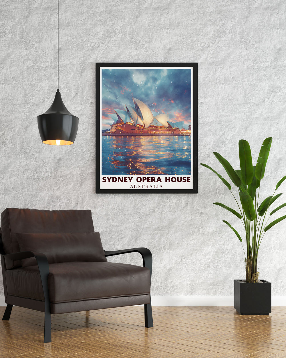 Stunning vintage travel poster featuring Sydney Opera House and Bondi Beach capturing the vibrant energy of Australia