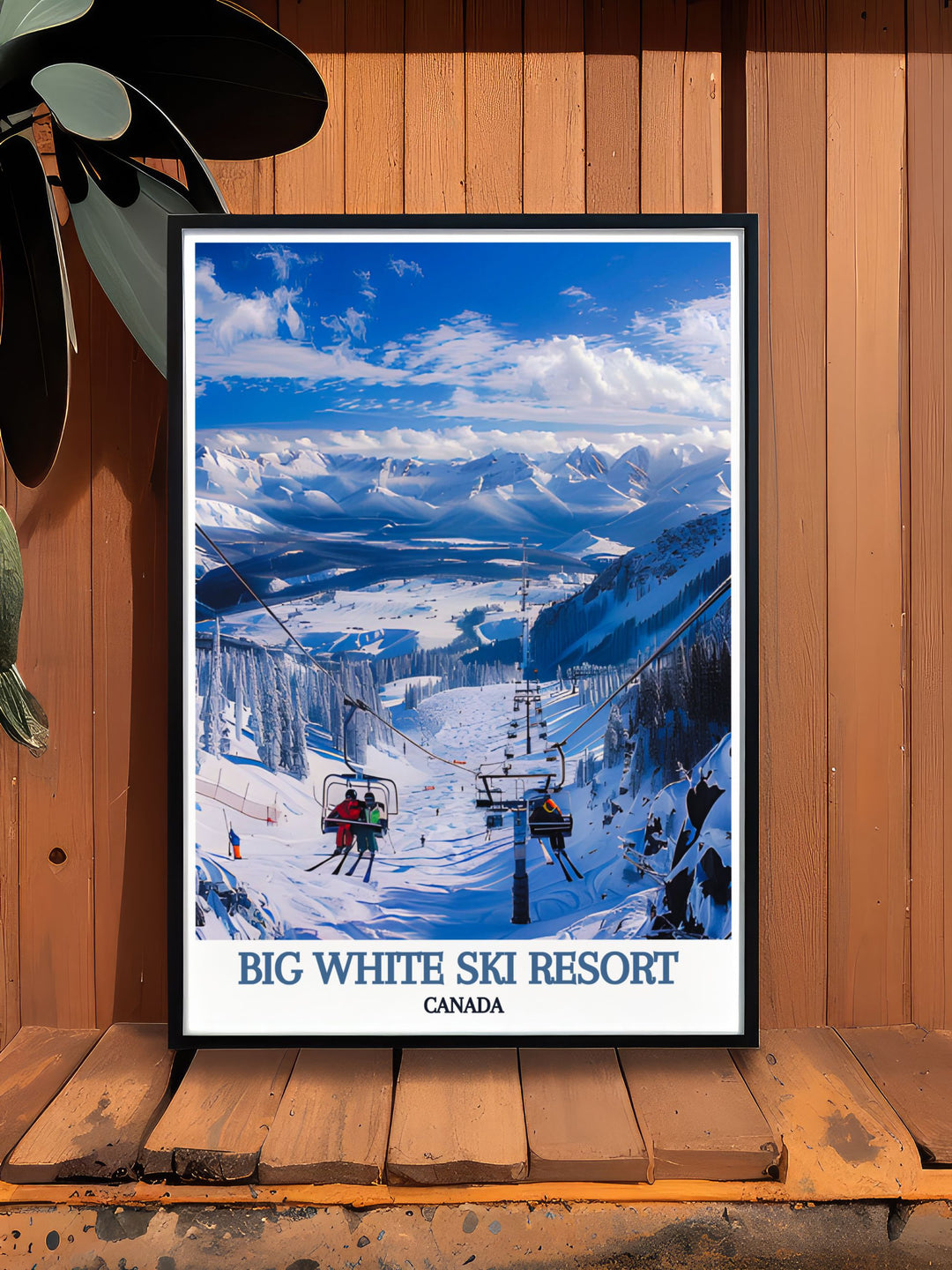 Poster of The Cliff Chair at Big White Ski Resort, showcasing the legendary chairlift and the stunning winter scenery of British Columbia, perfect for decorating your home or office with Canadian charm.