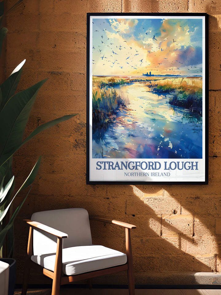 Modern art piece of Castle Ward and Strangford Lough Marine Nature Reserve is a stunning print that brings the tranquil beauty of Northern Ireland into your living room perfect for bucket list prints