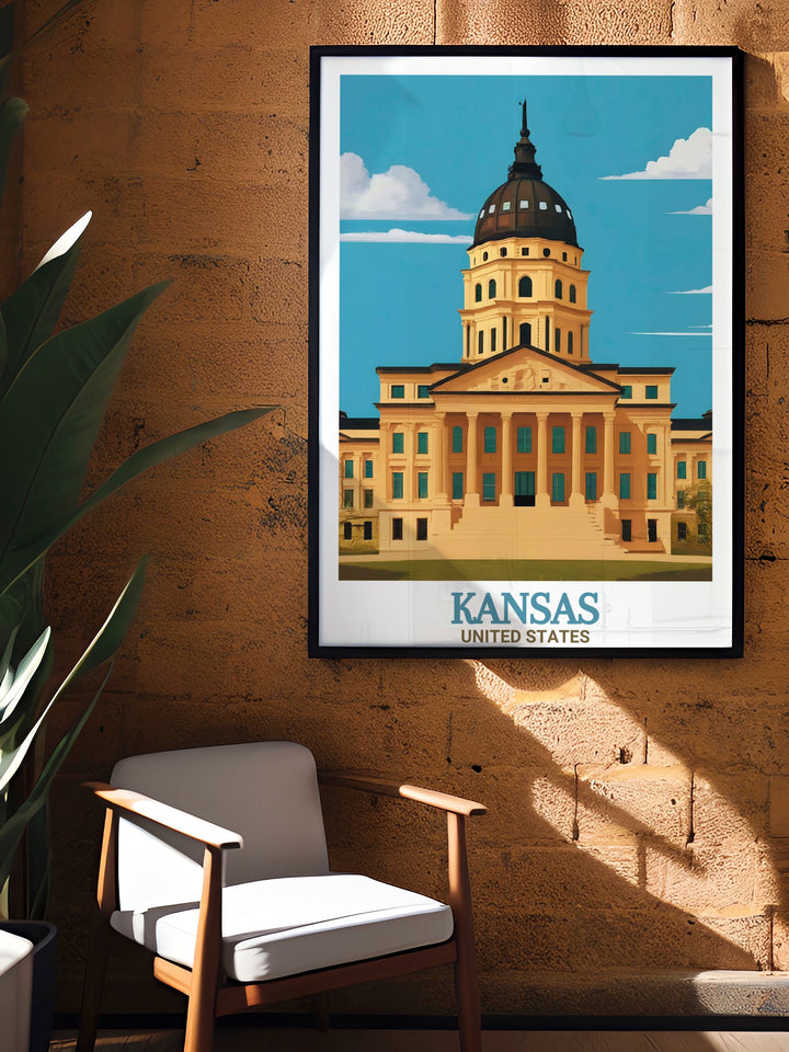 This vintage style travel poster highlights Johannesburgs skyline, featuring the Nelson Mandela Bridge and Johannesburg Park Station. A great addition to any collection, perfect for those who love urban landscapes.