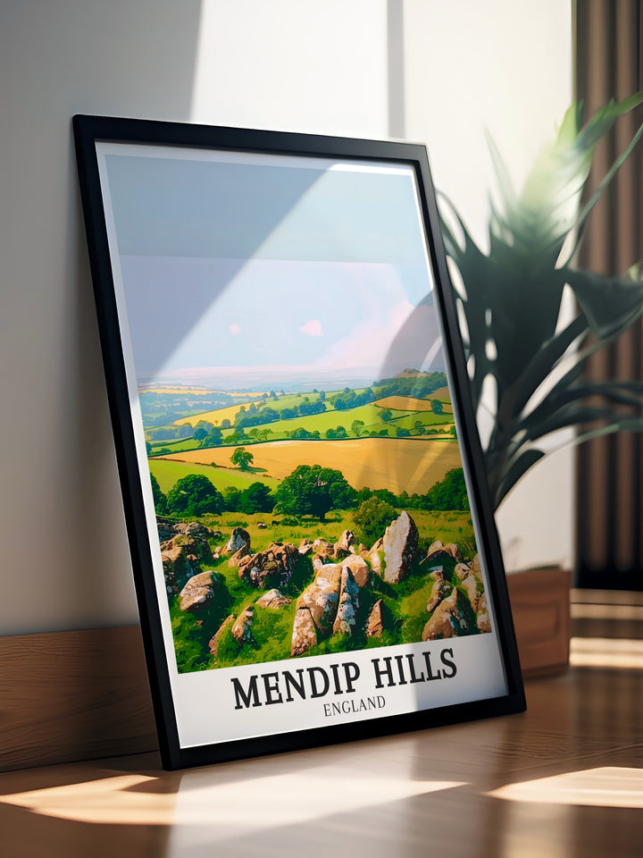 This Mendip Hills art print captures the breathtaking views of Crook Peak, the peaceful scenery of Compton Hill, and the rolling landscapes of the Mendip Hills. Perfect for lovers of the great outdoors, this print adds a touch of Somersets beauty to any room.