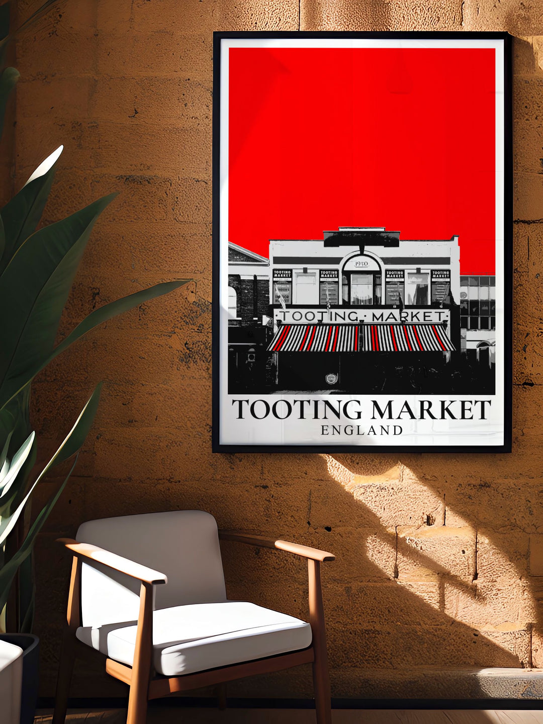 Vintage Travel Print of Tooting Market capturing the lively atmosphere of Tooting Broadway and making a wonderful addition to your retro London prints collection