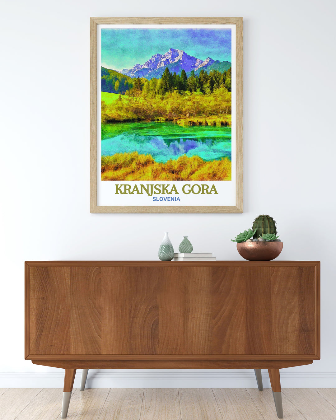 Elegant print of Zelenci Nature Reserve, capturing the natural splendor and serene ambiance of one of Kranjska Goras most enchanting locations. The detailed illustration and vibrant colors make this print a beautiful addition to any home decor.