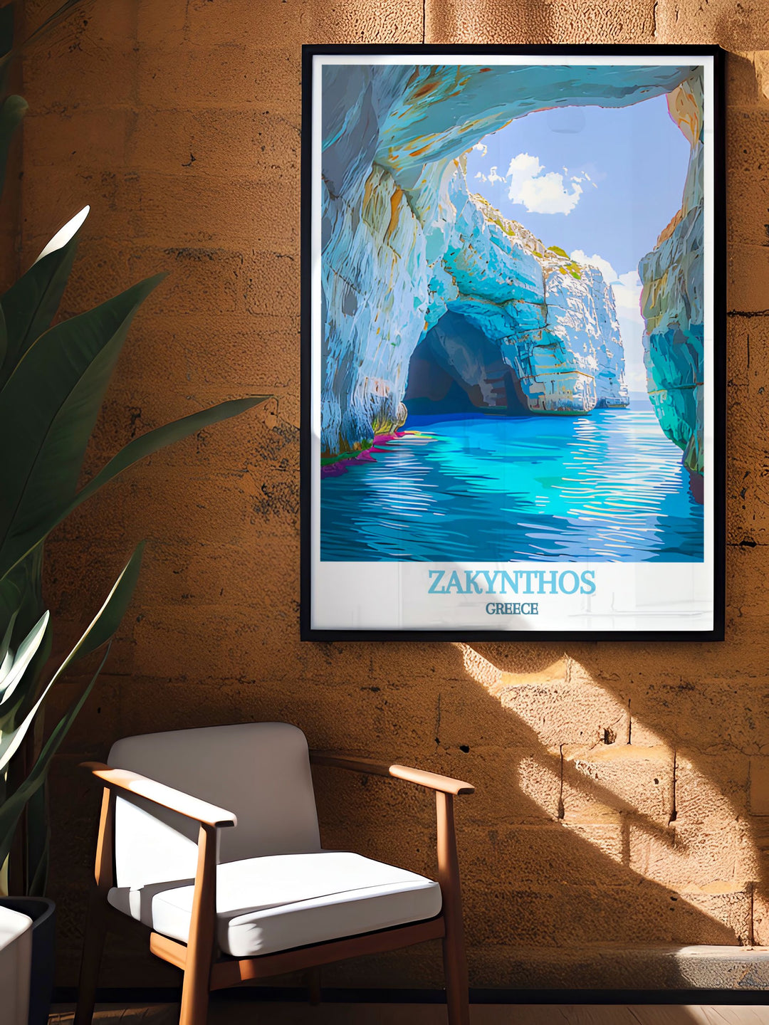 Zakynthos Print featuring the rich culture and stunning landscapes of Zakynthos with an emphasis on the enchanting Blue Caves making it an excellent choice for Greece Travel Print enthusiasts