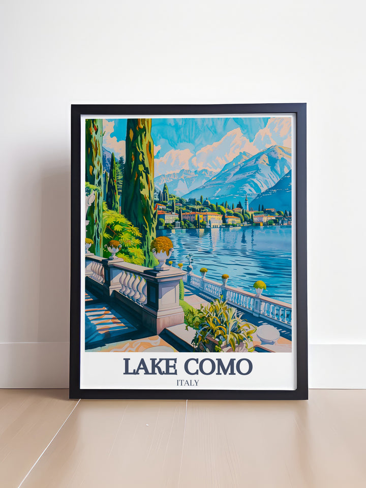 Villa Carlotta with the Lombard Pre Alps creates a stunning focal point in this Lake Como Travel Print a great addition to any home office or living space this print celebrates the beauty of Italy