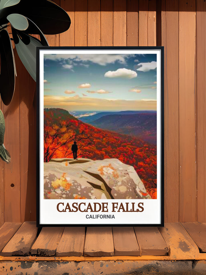 Elevate your home decor with a Cascade Falls art print that captures the beauty of Californias landscape Barneys Wall modern decor adds a sophisticated touch making it an ideal combination for those who love nature and stylish living spaces.