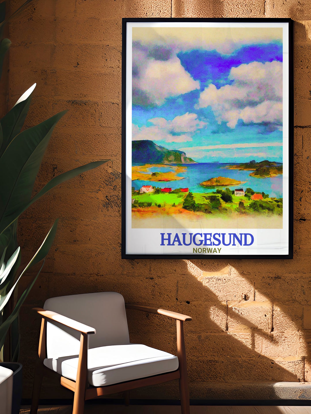 This Haugesund wall art beautifully portrays the towns rich Viking history alongside the peaceful views of Røvær Island and the North Sea coast, making it an ideal piece for fans of Norwegian and Nordic landscapes.