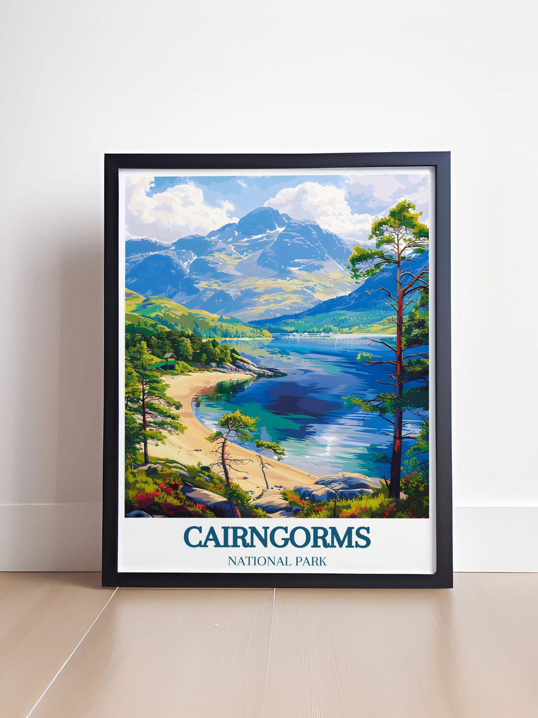 Featuring lush landscapes of Cairngorms National Park and the iconic Cairngorm Mountain, this poster is ideal for those who wish to bring a piece of Scotlands natural beauty into their home.