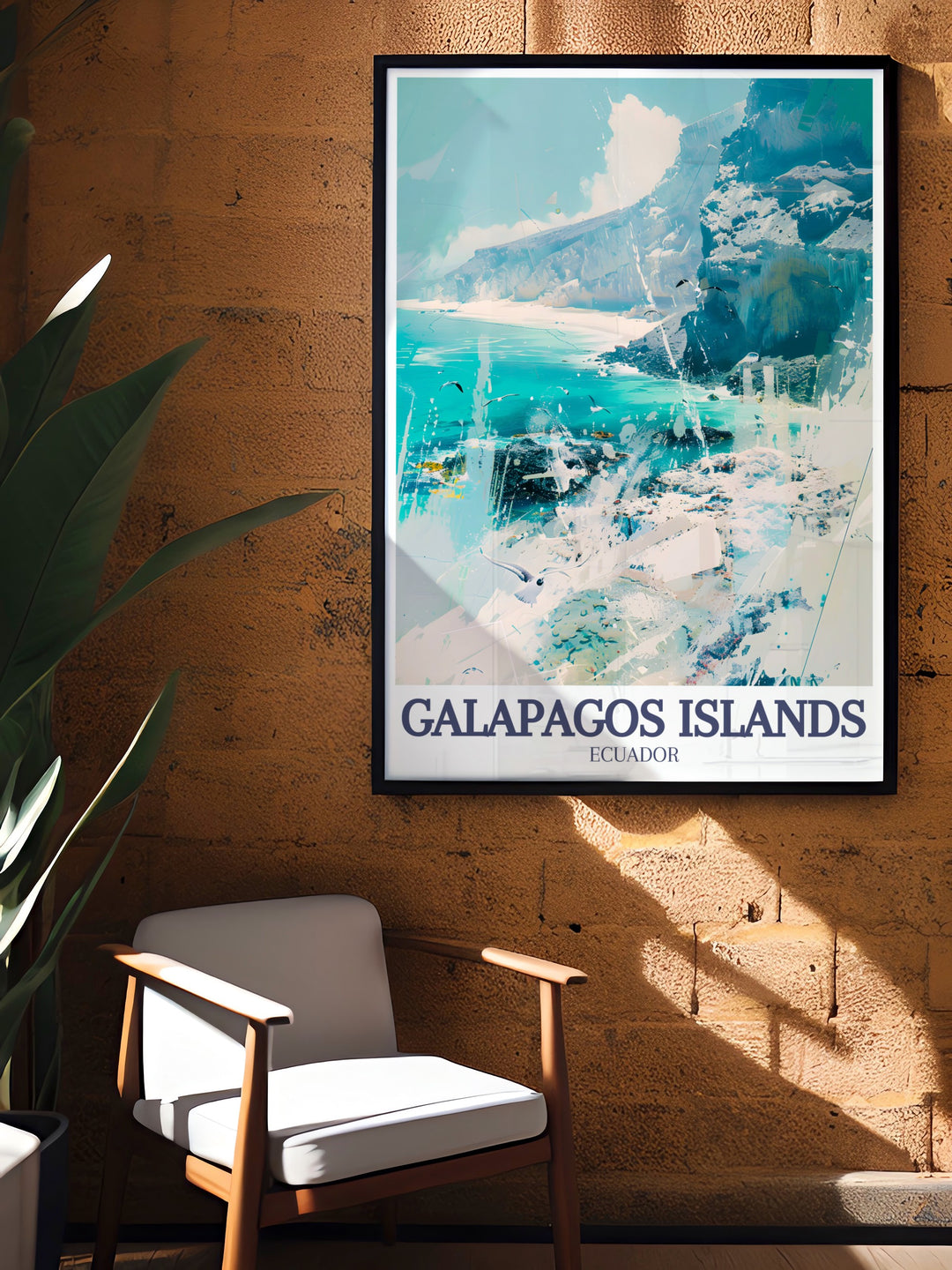 A vibrant illustration of the Galapagos Islands, focusing on Española Island and Tortuga Bay. This art print is the perfect way to celebrate Ecuadors rich natural history and makes a beautiful gift for travelers and nature enthusiasts.