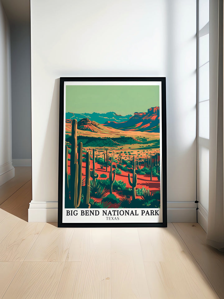 Big Bend National Park Print features the Chihuahuan Desert and Chisos Mountains in Texas USA offering a stunning depiction of this natural wonder that is perfect for art and collectibles or as an elegant addition to any home decor