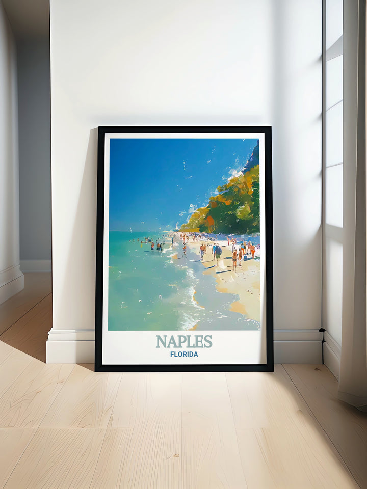 Naples Florida Art Print features the sunny and vibrant atmosphere of Naples, with its fine line details capturing the essence of this beloved city. Ideal for those who cherish memories of Floridas Gulf Coast, this artwork adds a touch of coastal charm to any space.