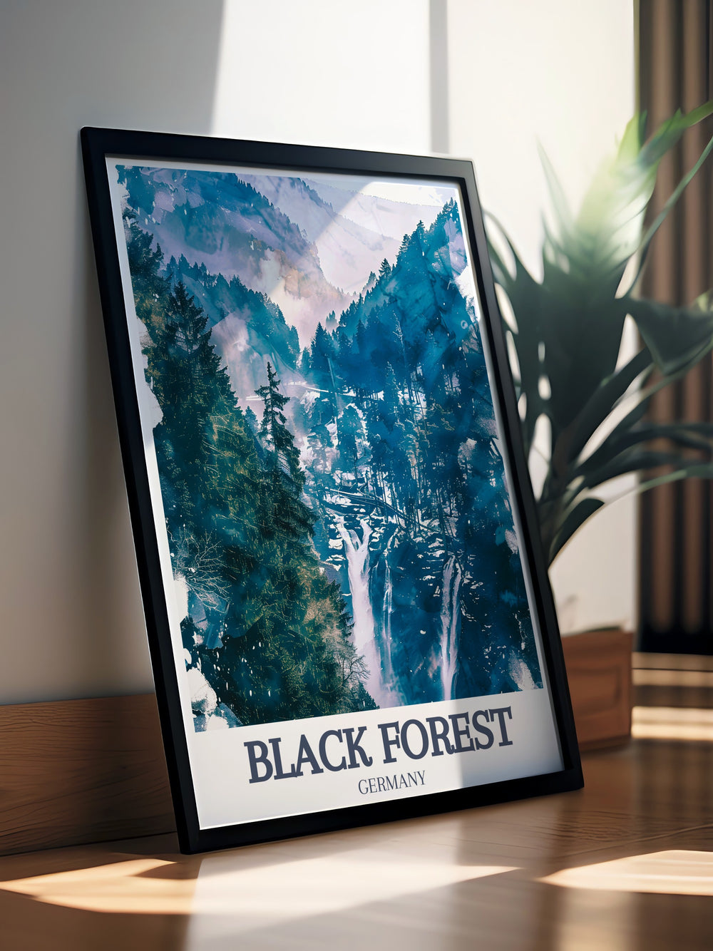 A beautiful depiction of Triberg Waterfalls, Baden Wurttemberg in a Schwarzwald Print showcasing the lush Black Forest perfect for enhancing any room with a touch of natures elegance a unique gift for nature lovers and travelers who appreciate Germanys natural beauty