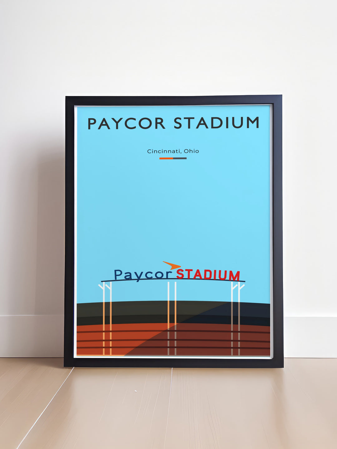 Bengals wall art featuring Paycor Stadium Joe Burrow and Joe Mixon a unique vintage NFL print ideal as a birthday gift or football fan gift for anyone who loves the Cincinnati Bengals and wants a bold artwork piece to showcase in their living space