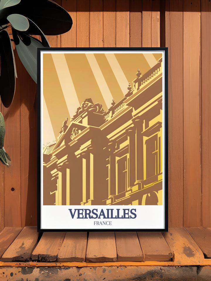 Versailles Travel Print depicting the stunning palace façade in rich, bright colors. A perfect travel poster for anyone who appreciates French history and fine architecture, ideal for guest rooms, living spaces, or as a memorable gift.