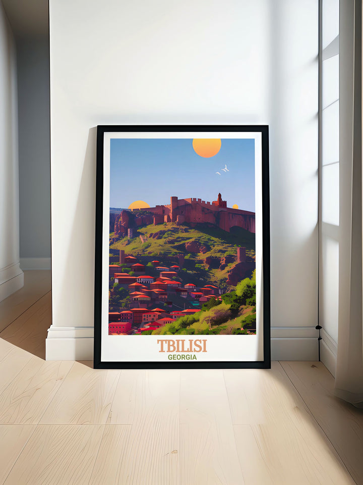 Tbilisi Poster Print featuring Narikala Fortress and a detailed city map brings the beauty of Tbilisi into your home. Perfect for those who appreciate Georgian culture this artwork is a thoughtful gift for any special occasion including birthdays and anniversaries.