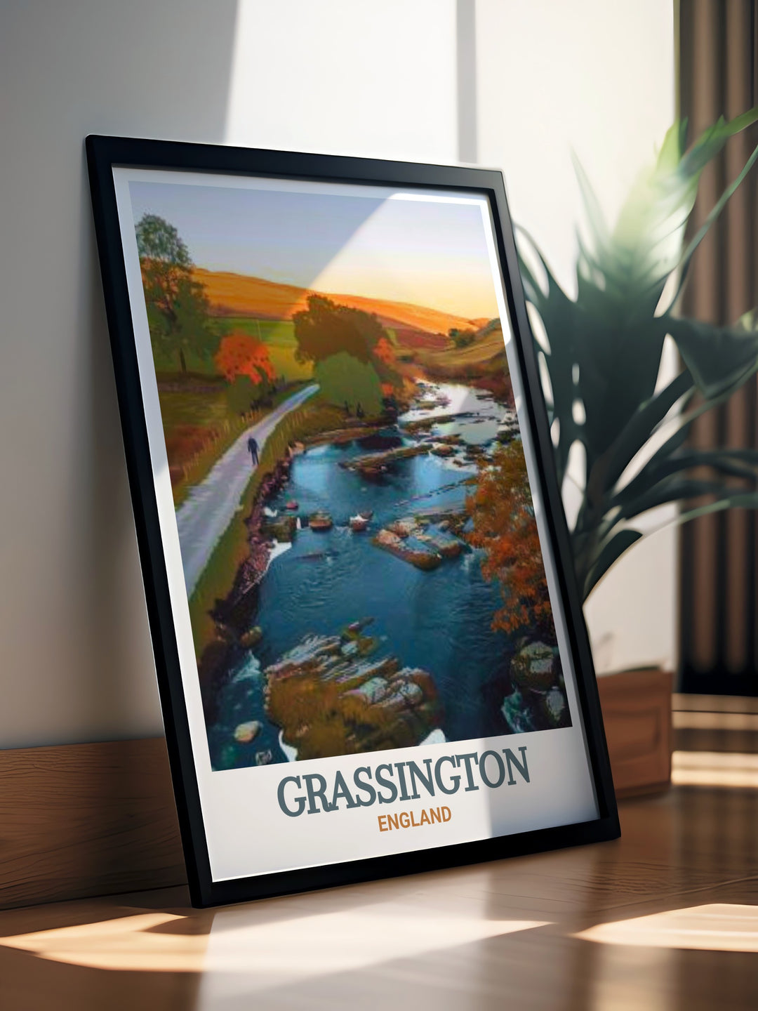 The Wharfe View wall art brings the peaceful serenity of the Yorkshire countryside into your home. The river and surrounding landscape are meticulously depicted, offering a sense of tranquility and relaxation. Whether displayed in a living room, office, or bedroom, this artwork is perfect for anyone who loves the natural beauty of Englands scenic countryside.