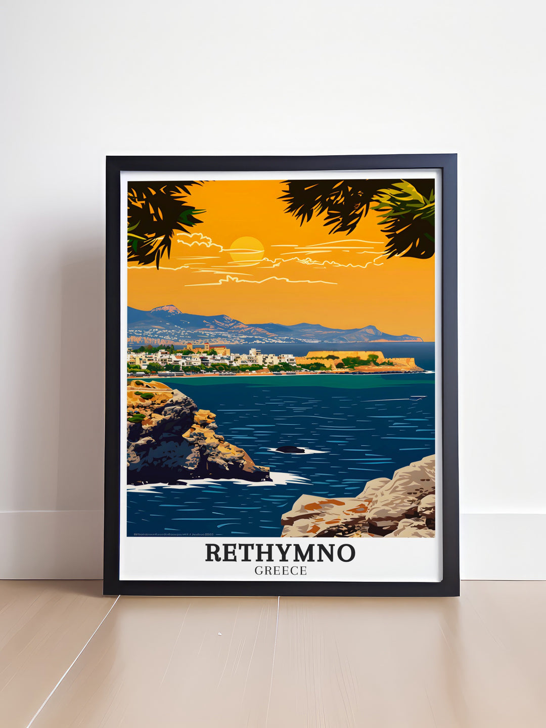 Fortezza Crete Modern Prints with vibrant Rethymno views offer a captivating addition to your home decor an ideal Greece travel print for anyone who wants to bring the beauty of the Greek islands into their living space