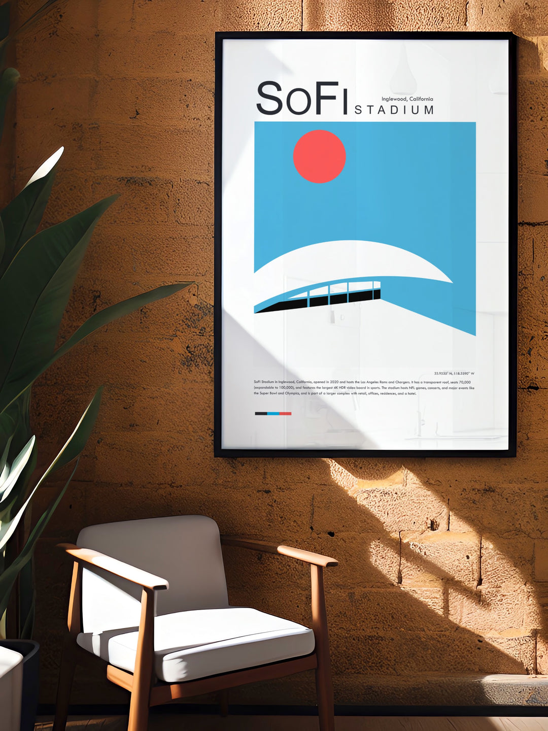 Celebrate the spirit of the game with this minimalist poster of SoFi Stadium Los Angeles featuring the home of the LA Rams perfect for fans who appreciate both football and elegant design