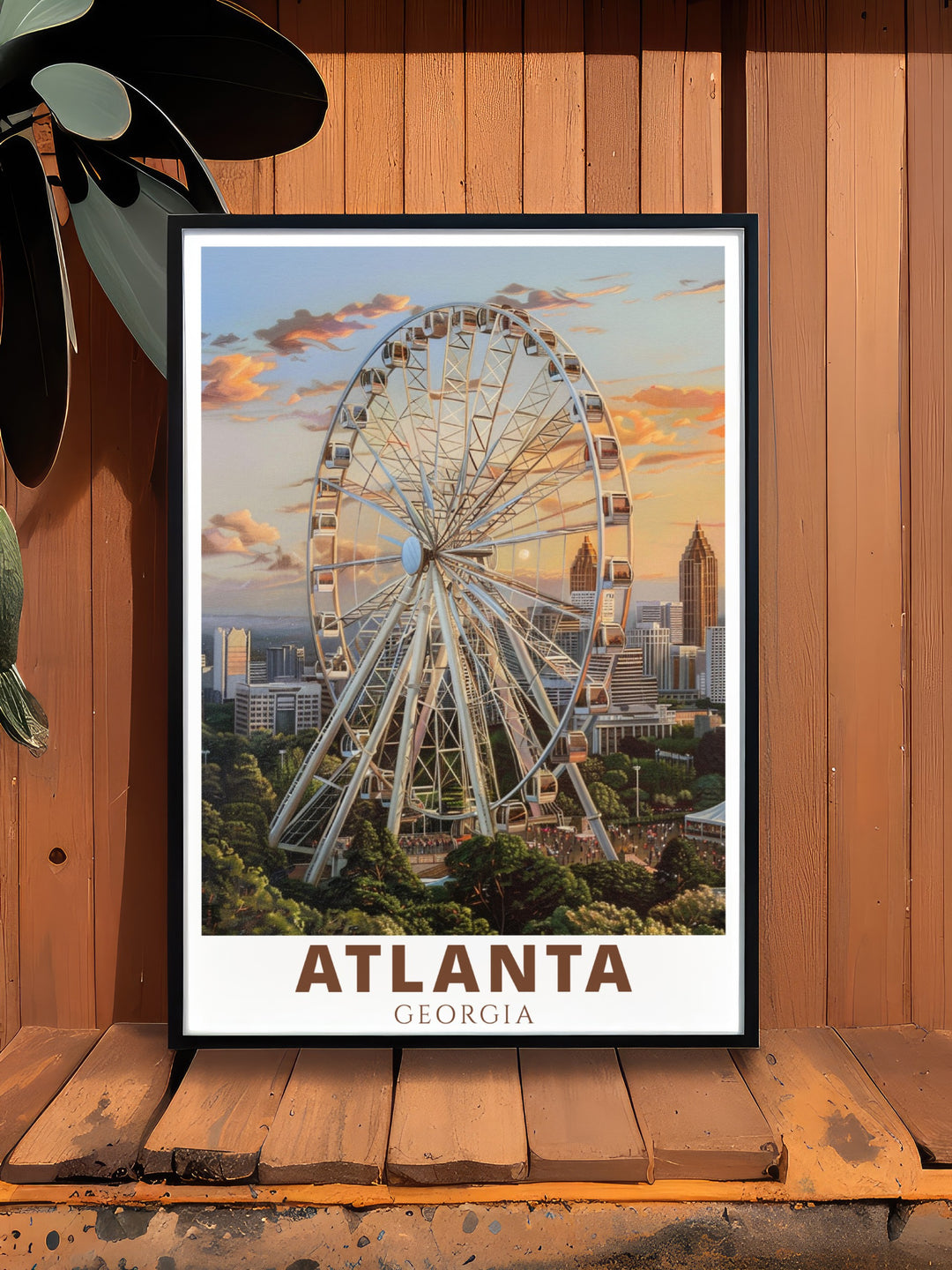 Atlanta art print featuring SkyView Ferris Wheel is a must have for modern decor lovers. Perfect for gifts including birthdays anniversaries and Christmas this Atlanta wall art adds sophistication to any living room or office space.