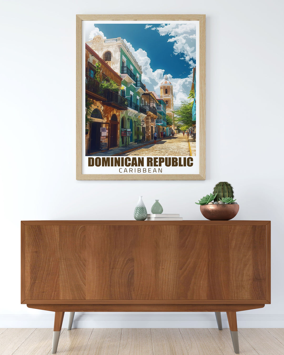 Travel poster print of the Colonial District of Santo Domingo capturing the essence of this UNESCO World Heritage site perfect for history buffs and travelers