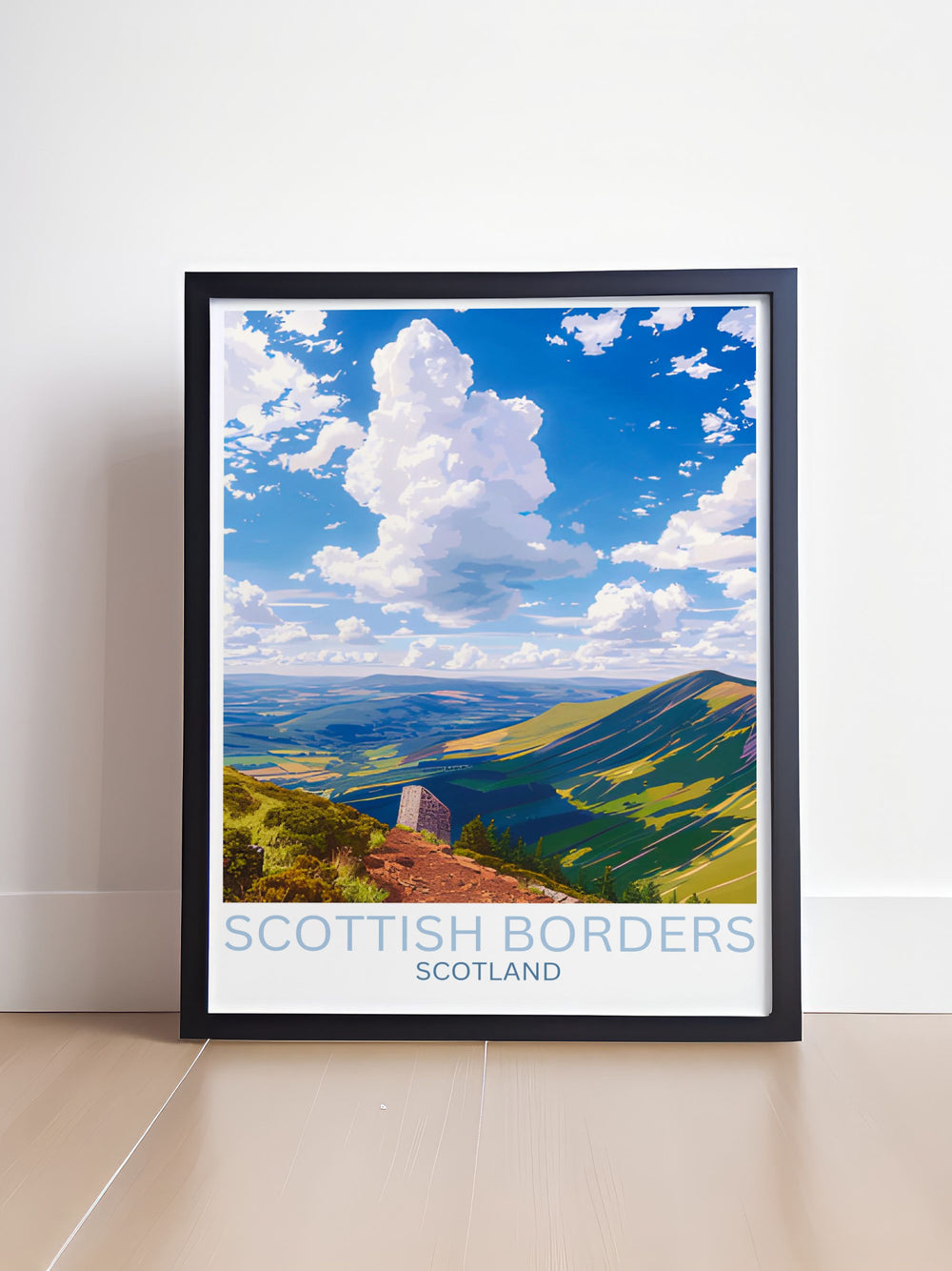 Experience the beauty of the Scottish Borders with this Eildon Hills print Ideal for adding a serene touch to your home decor this poster captures the essence of Scotland making it a great gift for travelers or anyone who appreciates Scottish heritage and nature prints