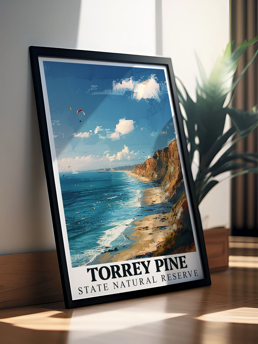 Stunning Torrey Pines travel print featuring fine line details of the beach making it a perfect addition to any room or a special gift