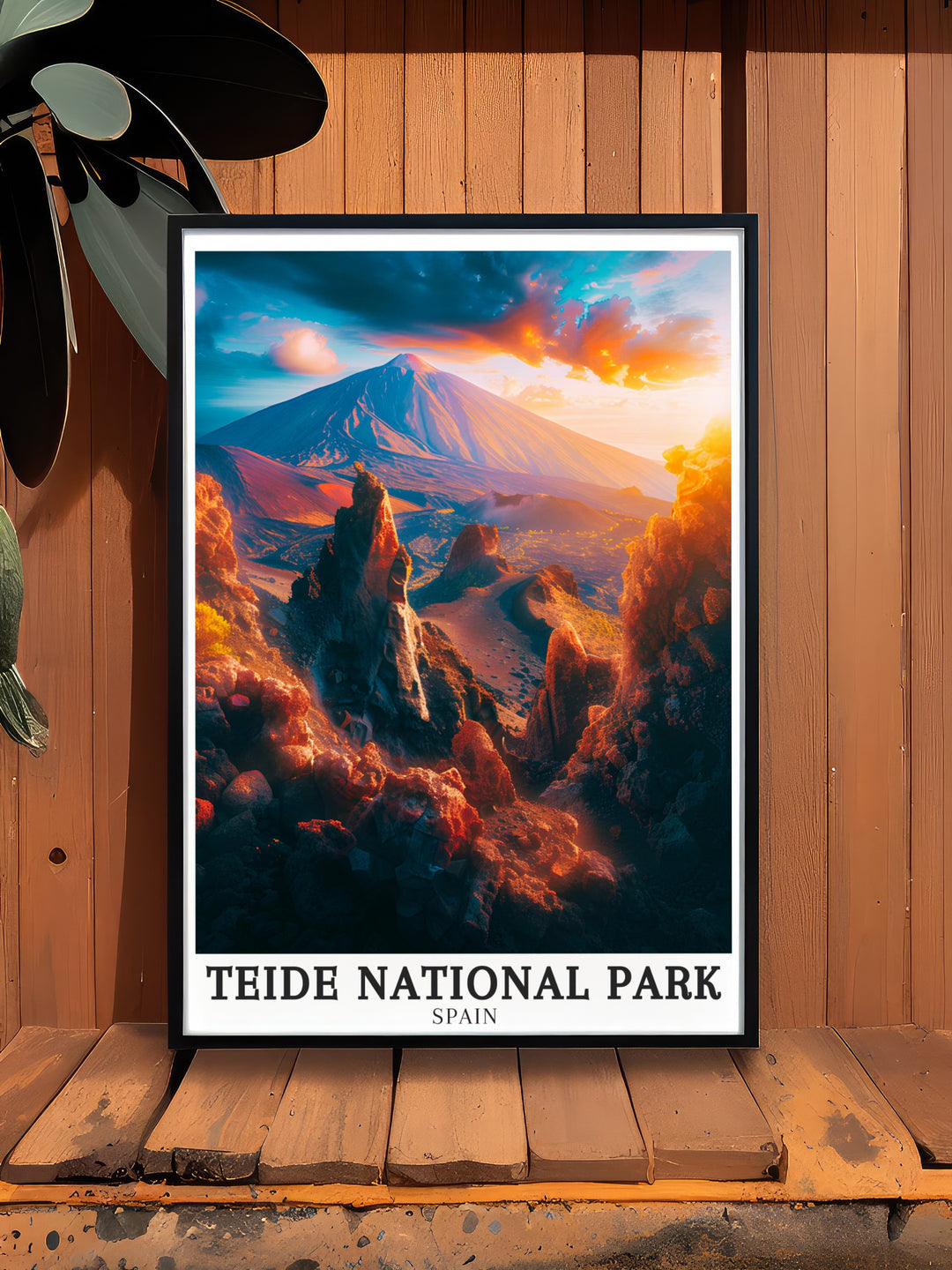 A stunning wall art print of Teide National Park, featuring the impressive Teide Volcano and the mysterious Roques de Garcia rock formations. The intricate details of this artwork make it a striking addition to your home decor, celebrating Spains natural wonders.