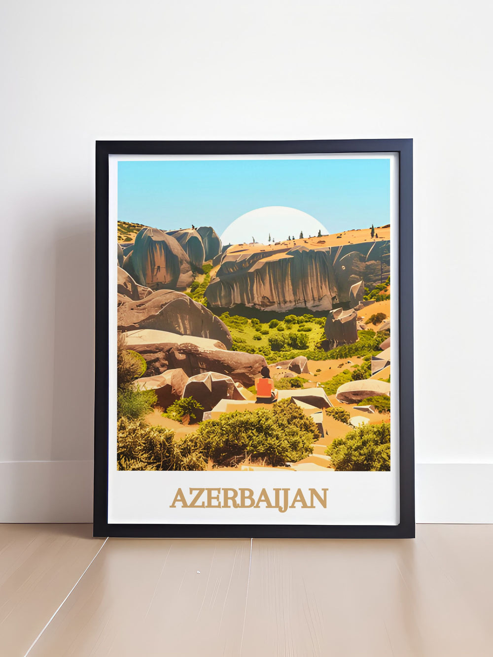 Discover the fiery beauty of Yanar Dag with this Azerbaijan travel poster capturing the unique natural phenomenon of the Burning Mountain detailed artwork and vivid colors make it a standout piece for enhancing your living space or as a memorable gift