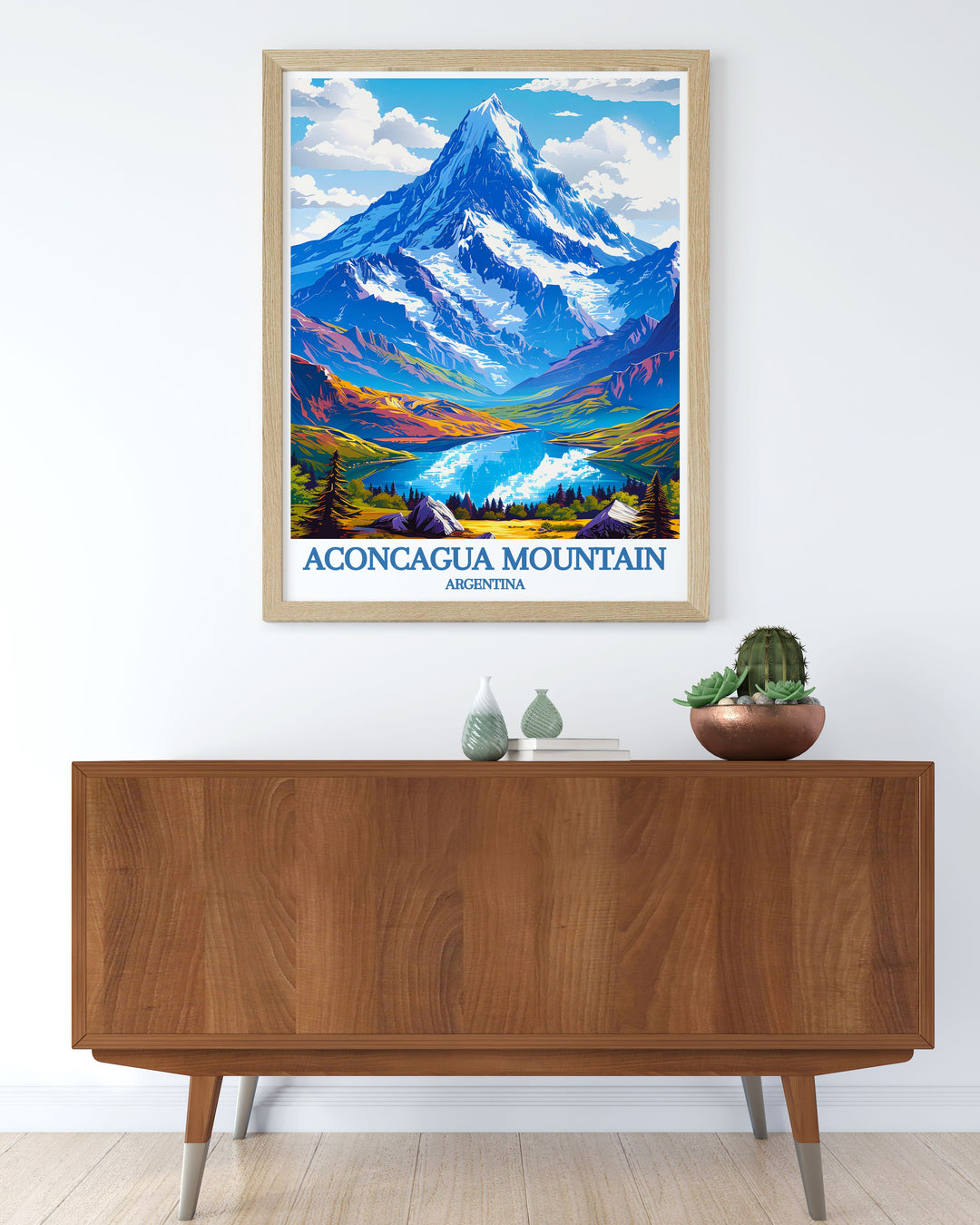 This Aconcagua Mountain poster is a bucket list print for adventurers celebrating one of the tallest mountains in the Andes with vintage travel charm.