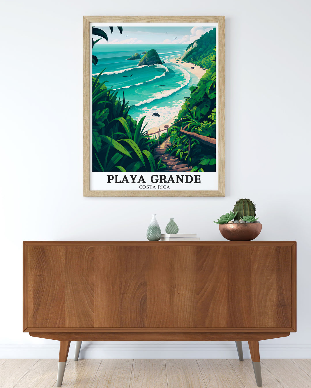 This poster print of Playa Grande and Playa Nancite showcases Costa Ricas coastal beauty and natural charm. The vibrant colors and serene scenery of Santa Rosa National Park make this artwork a perfect gift or home decor piece for anyone who loves nature.