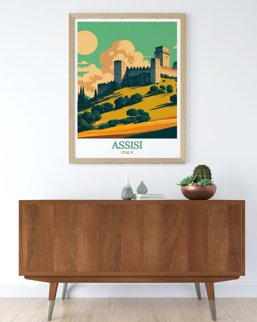 High quality Assisi travel print depicting Rocca Maggiore. This Italy wall art highlights the fortresss commanding presence and historical significance, making it a perfect addition to any home decor or a thoughtful Italy travel gift for those who appreciate Italian heritage