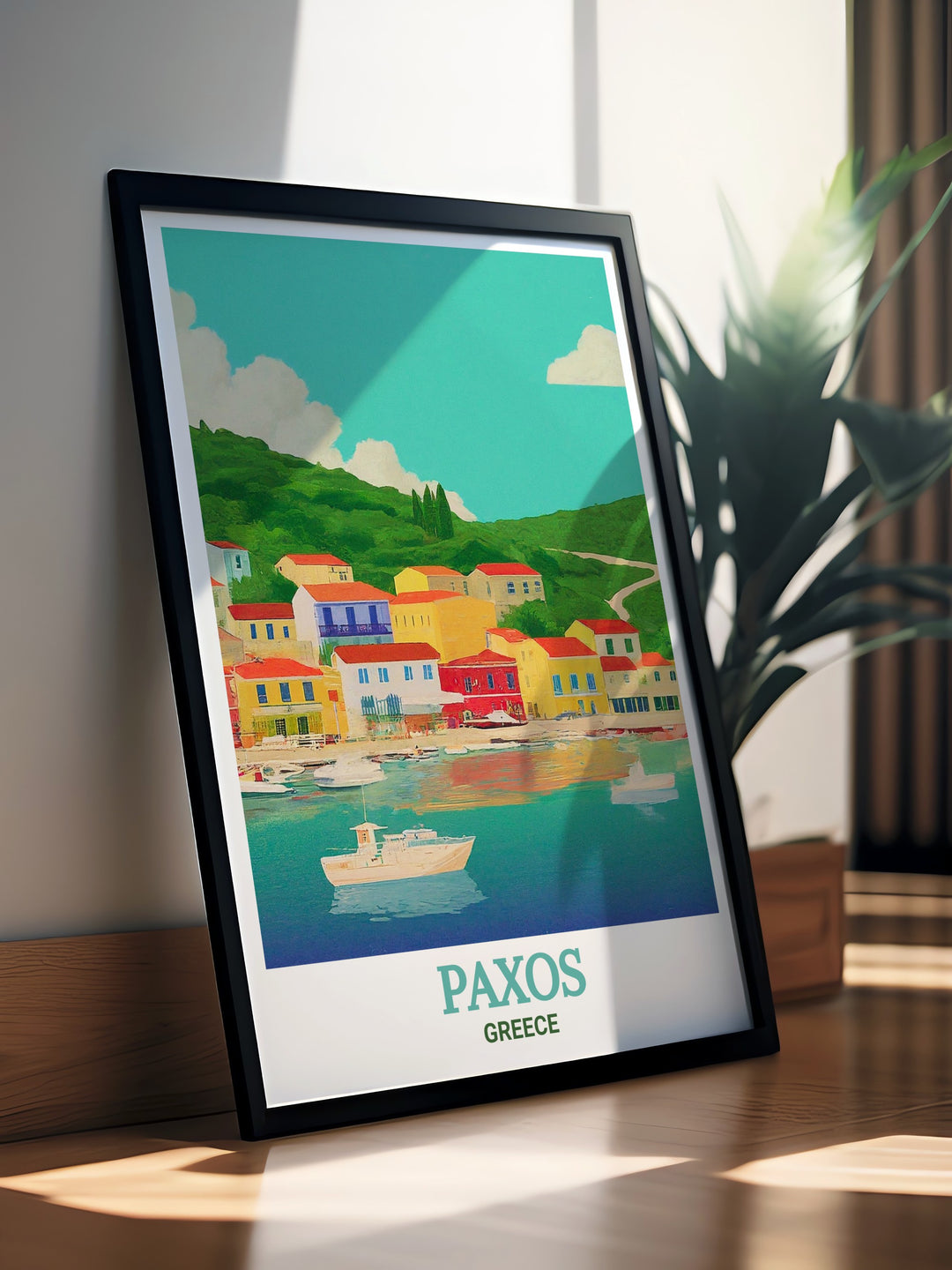 Bring the beauty of Gaios village into your home with this stunning Greece island print vibrant colors and intricate details make this Paxos travel art perfect for adding elegance to your wall decor ideal for living rooms or offices