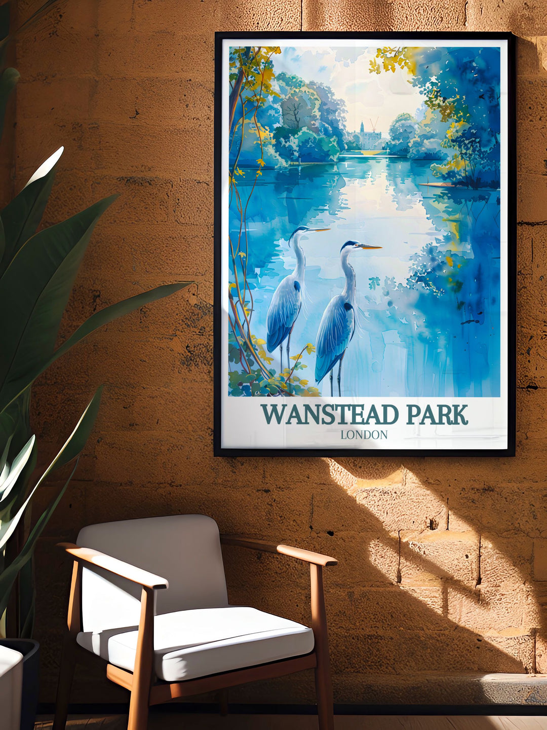 Beautifully crafted Wanstead Park travel poster highlighting the natural beauty and picturesque scenes of this beloved East London park. Ideal for anyone looking to add a touch of nature and elegance to their home or office decor.