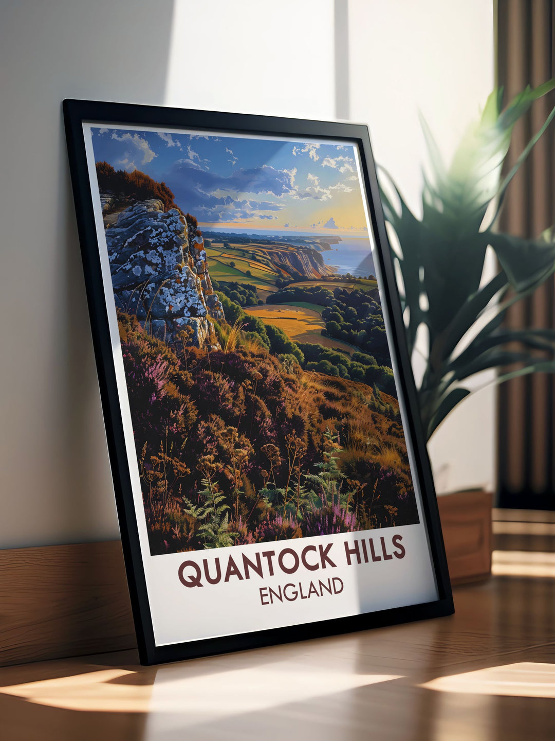 Wills Neck framed print depicting the lush greenery and breathtaking vistas of Quantock Hills AONB a perfect addition to your home decor or as a thoughtful gift for nature lovers and travel enthusiasts who cherish Somerset Travel Art.