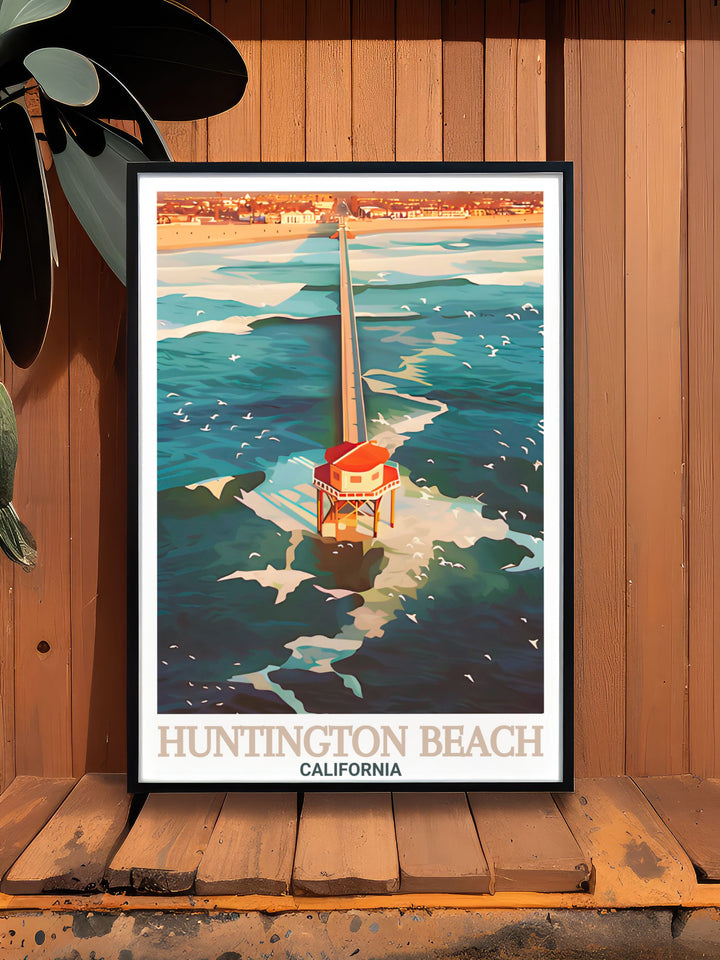 A vibrant wall art print showcasing Huntington Beach Pier, a beloved California landmark. The perfect way to remember a beach vacation or to add some California décor to your home, office, or study.