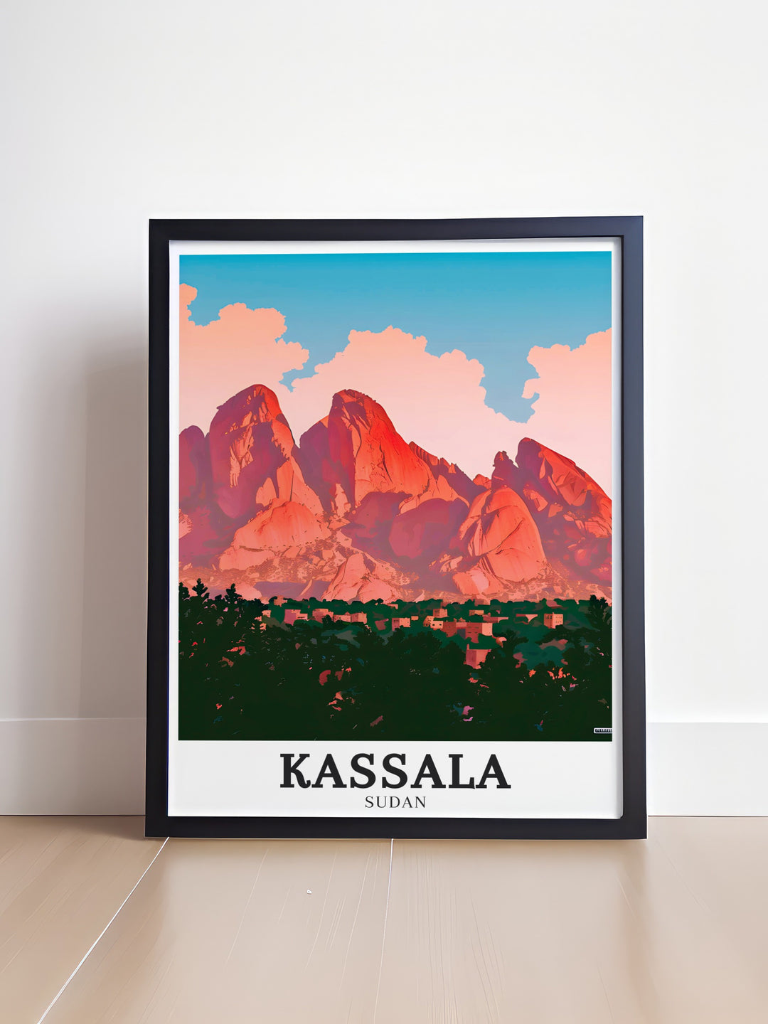 Kassala town and Taka Mountains modern décor artwork featuring vibrant colors and detailed imagery suitable for enhancing contemporary and traditional interior designs.