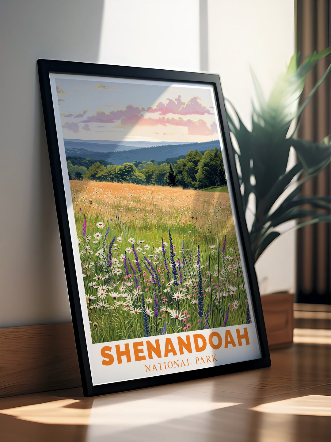 This Shenandoah National Park poster highlights the natural beauty of Virginias iconic Blue Ridge Mountains. With vibrant colors and a serene composition, this travel print brings the peaceful landscapes of the park into your living space.