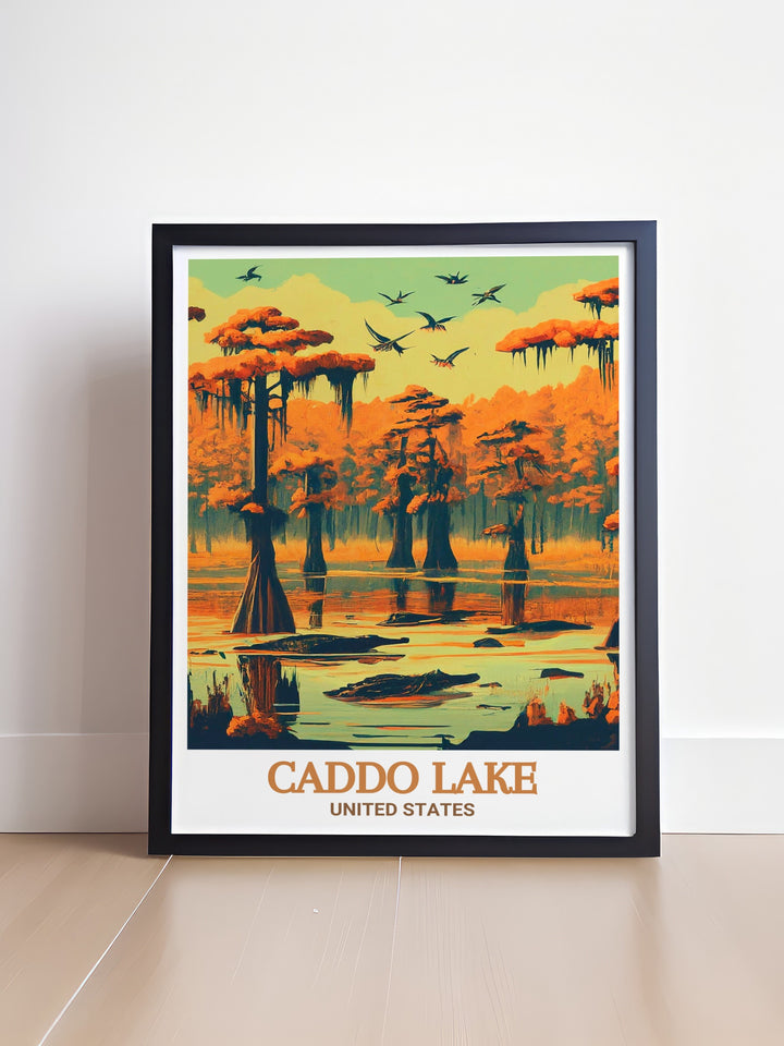 Alligator Bayou Modern Art paired with Caddo Lake Print brings the essence of Texas wild beauty into your home a perfect combination of Texas Decor that highlights the serenity of Caddo Lake and the rugged charm of Alligator Bayou ideal for any room in your home