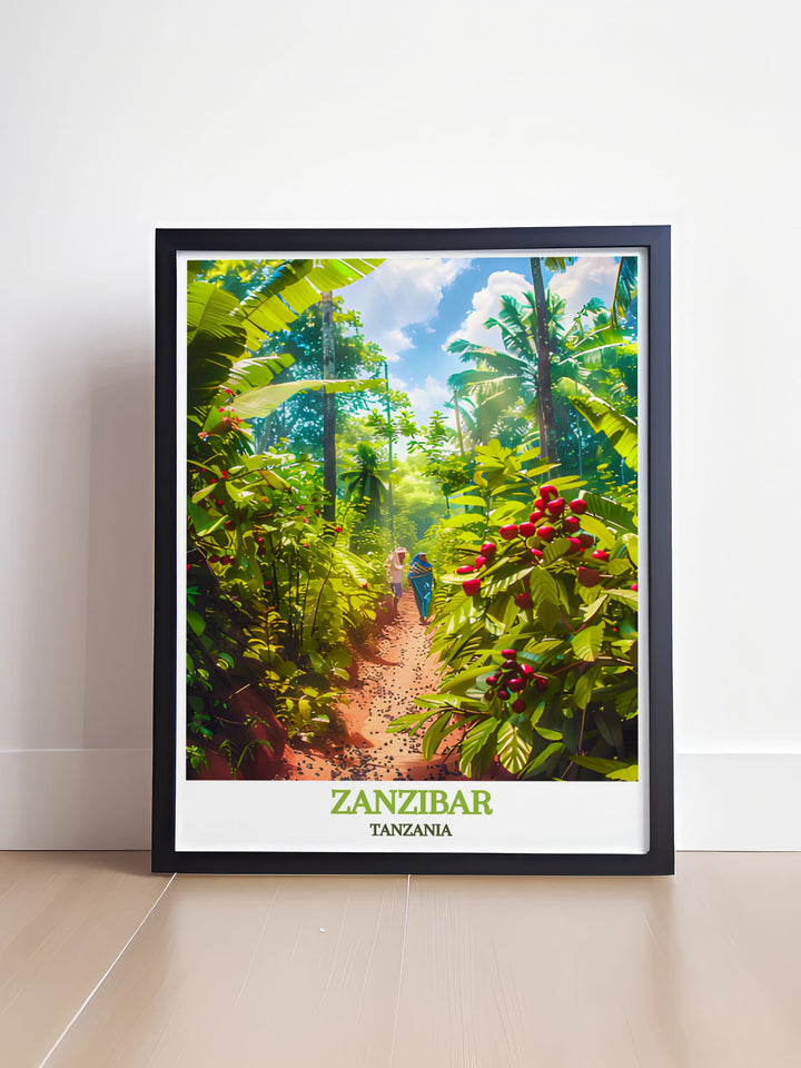 Eye catching Spice Farms home decor bringing the rich aromas and vibrant landscapes of Zanzibar into your living space ideal for creating a tranquil and inviting atmosphere with beautiful prints that everyone will admire.