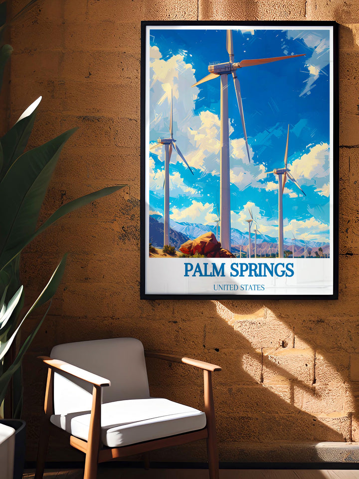 Palm Springs Windmills Stunning Print with a dynamic view of the desert windmills perfect for unique home decoration and as a distinctive gift for loved ones