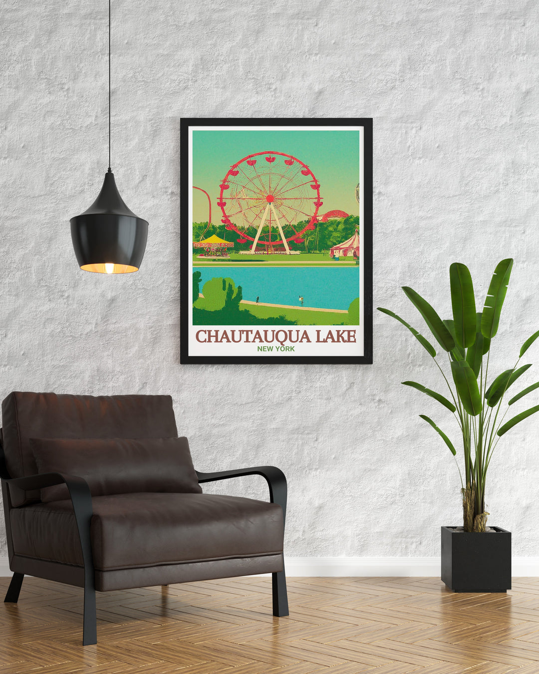 Celebrate the natural beauty of Chautauqua Lake with this vibrant travel poster, capturing the peaceful waters and lush landscapes of one of New York States most cherished destinations.