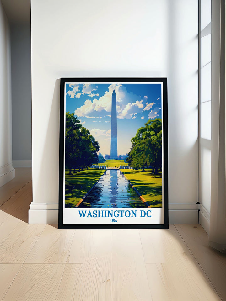 Washington DC print featuring the Washington Monument in a detailed black and white fine line style perfect for home decor and gifting occasions like birthdays anniversaries and holidays
