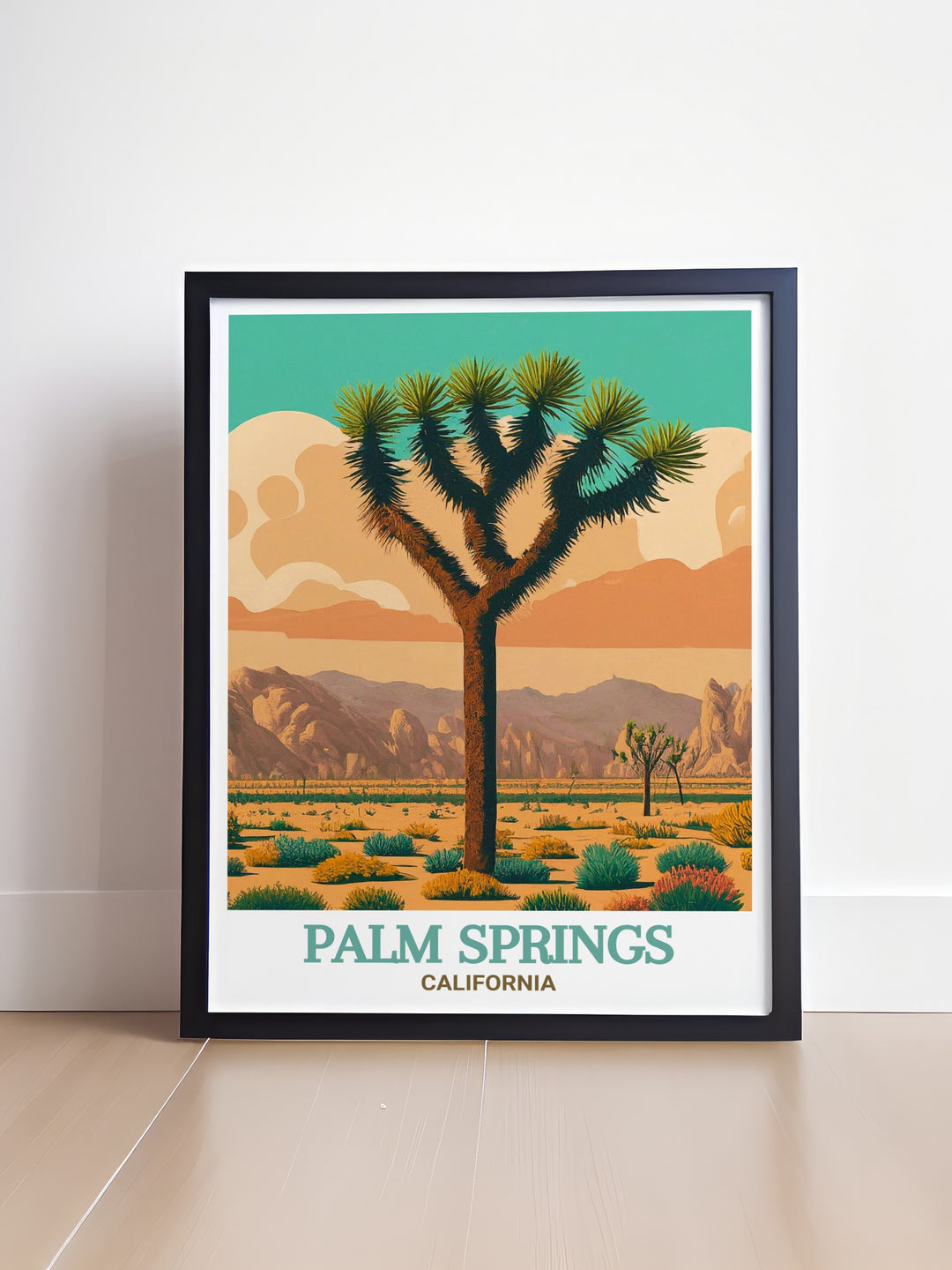 Yellow Hotel decor print highlighting the bold colors and mid century modern design of Palm Springs. This illustration captures the essence of the Yellow Hotel and Joshua Tree National Park, making it a wonderful addition to any art collection or home decor.