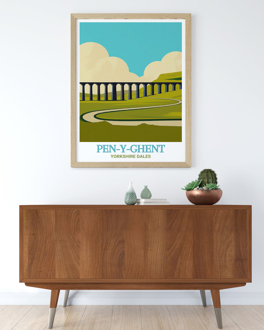 Pen Y Ghent landscape art featuring the serene surroundings and unique geological features of Pen Y Ghent and Ribblehead Viaduct. This scenic print captures the essence of the Yorkshire Dales, providing a visual escape to one of Englands most beautiful locations.