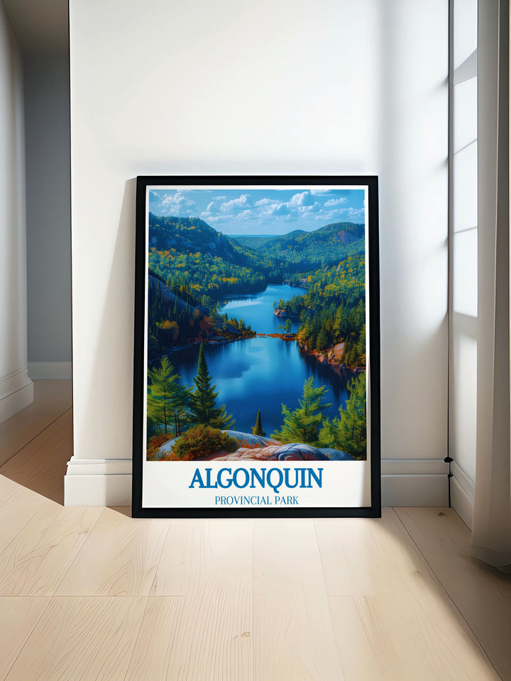 This framed art piece of Algonquin Provincial Park brings the breathtaking Canadian wilderness into your home or office, featuring iconic forest scenes and lake views that embody the spirit of Algonquin.