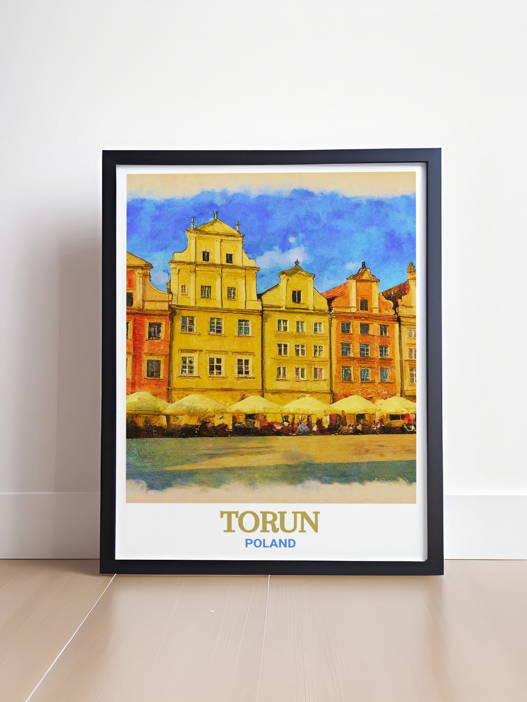 A beautiful representation of Toruns Old Town Market Square, showcasing the iconic statue of Nicolaus Copernicus and the charming cobblestone streets, perfect for any Poland enthusiast.