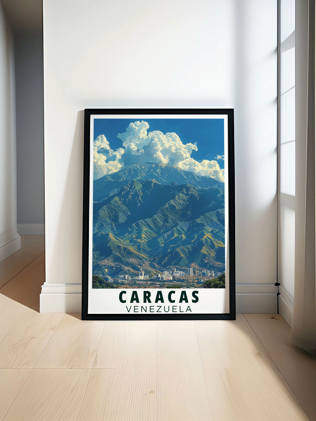 Featuring the majestic views of Avila Mountain and the bustling streets of Caracas, this poster is ideal for those who wish to bring a piece of Venezuelas natural beauty and cultural richness into their home.